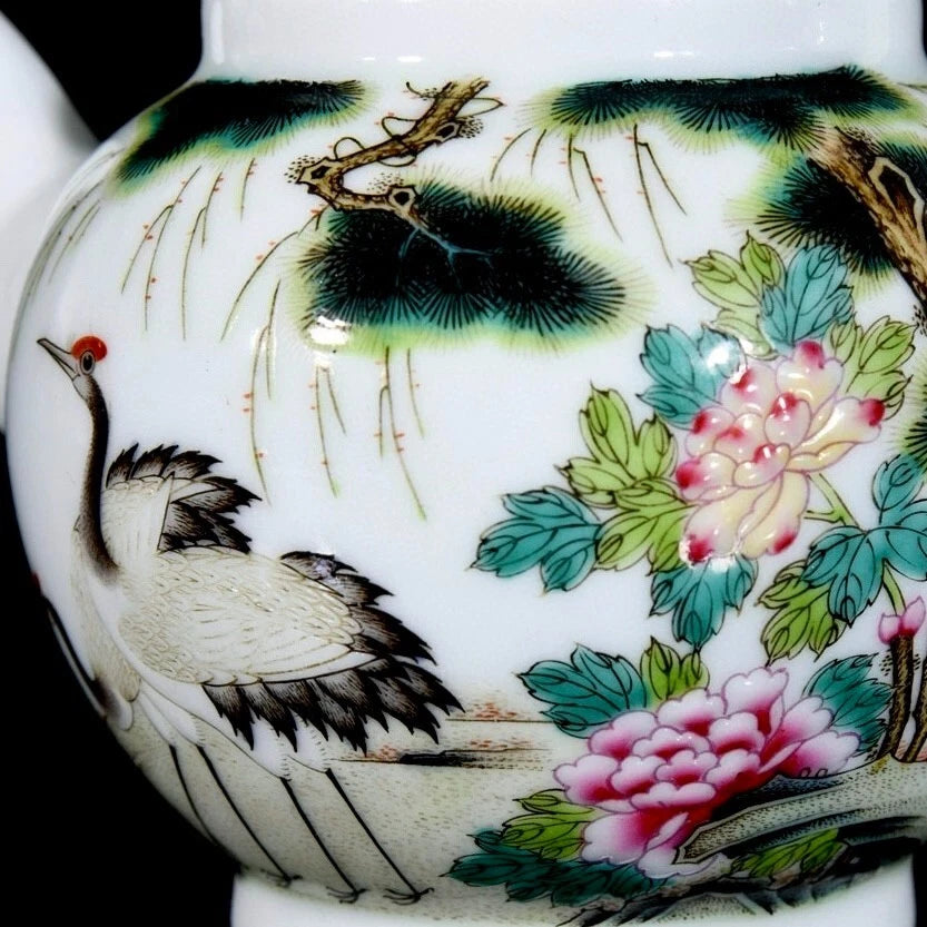 China antique Qing Dy Yongzheng Enamel Pine Tree Crane Porcelain Teapot Wine Pot