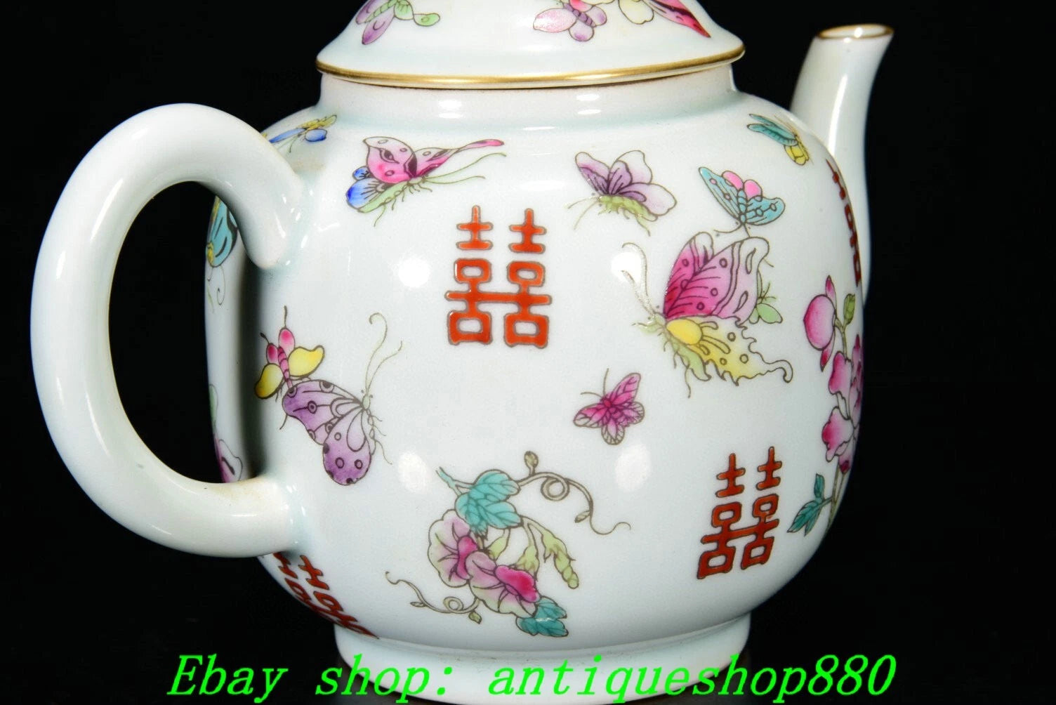 6.7''Qing Yongzheng Marked Enamel Colour Porcelain Butterfly Wine Tea Pot Flagon