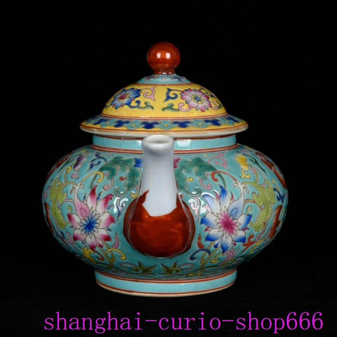 8"China Qing Dynasty Yongzheng enamel porcelain fushou ruyi grain Tea set Teapot