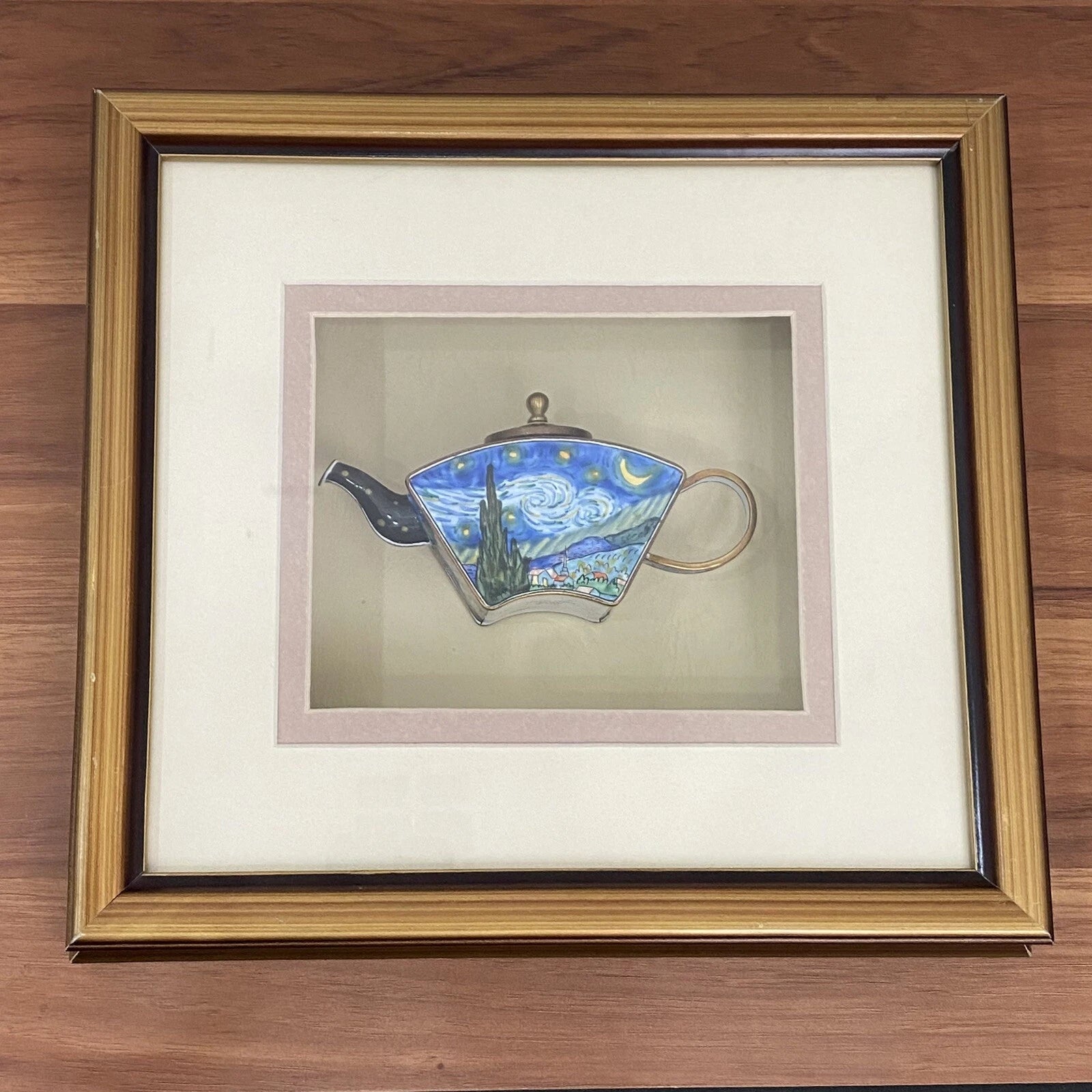 2001 KELVIN CHEN Enamel Lidded Tea Pot Starry Night Vangogh Mini Teapot Framed