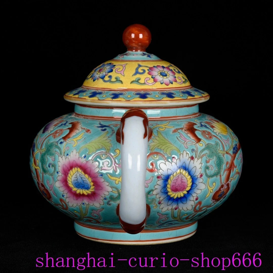 8"China Qing Dynasty Yongzheng enamel porcelain fushou ruyi grain Tea set Teapot