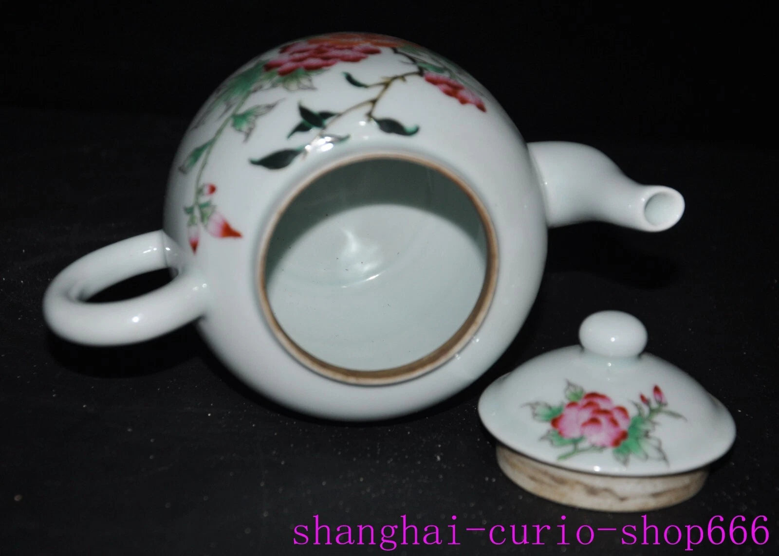 6.6"Qing Dynasty Qianlong enamel porcelain flowers text Tea set Teapot statue