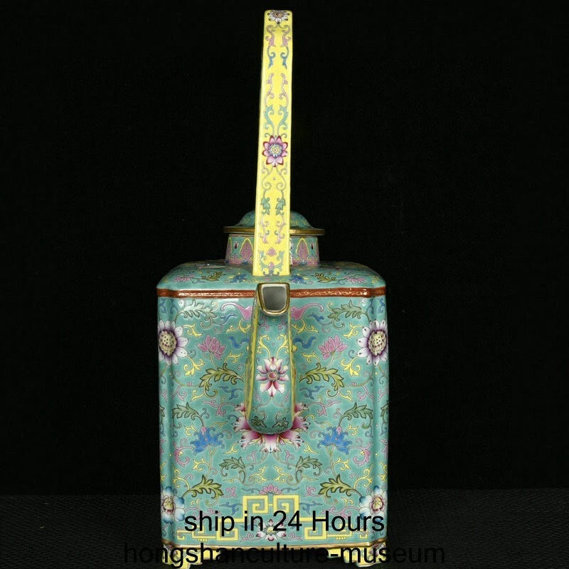 16.4" Yongzheng Marked Enamel Colour Porcelain Flower Handle Wine Tea Pot Flagon