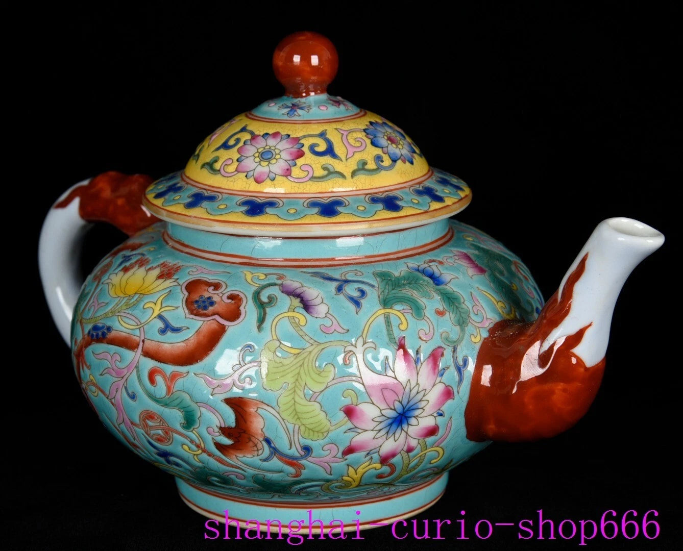 8"China Qing Dynasty Yongzheng enamel porcelain fushou ruyi grain Tea set Teapot