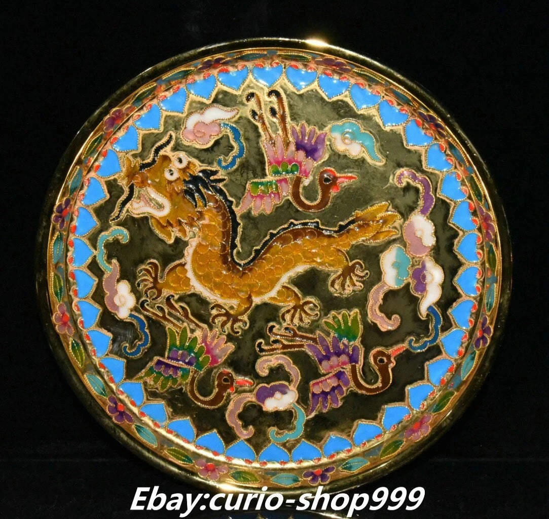 9" Enamel Porcelain Filigree Gold Dragon Crane Birds Tea Pot Cup Tray Tea Set