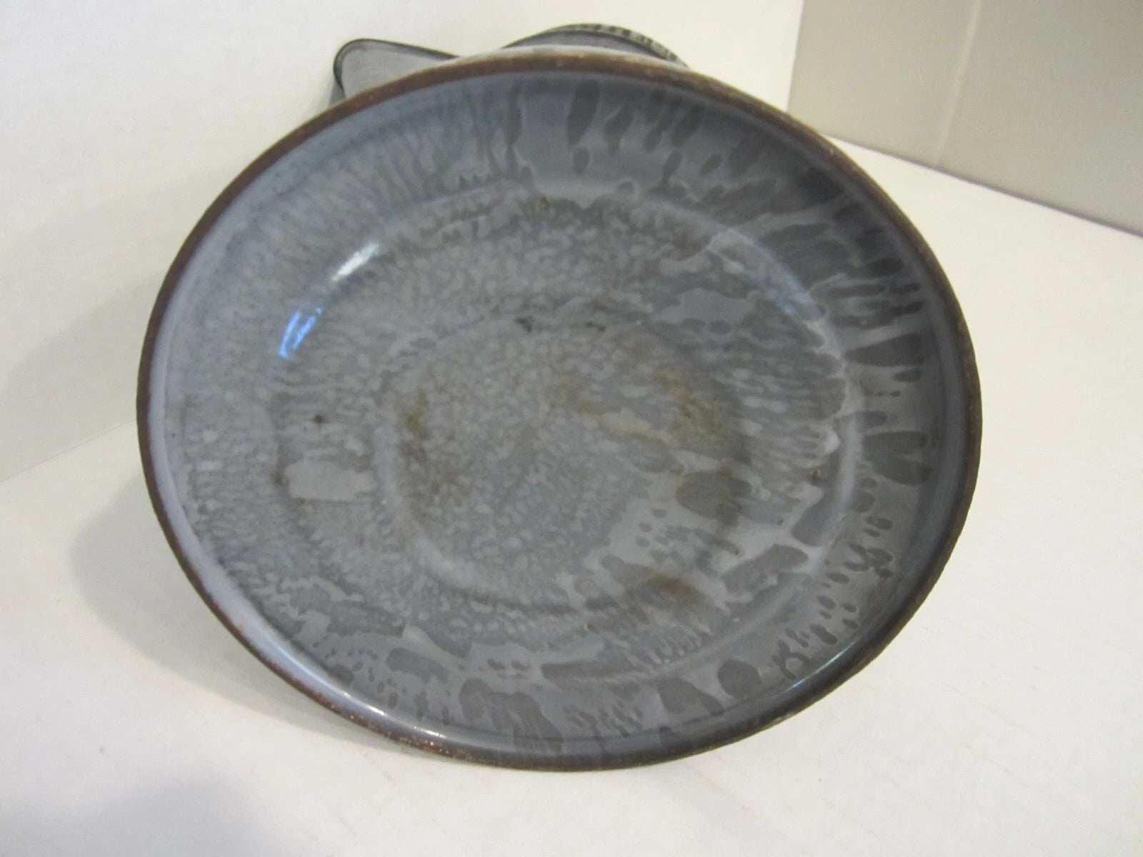 Antique Gray Granite Ware Enamel Coffee Tea Pot Cowboy w/Tin Lid Camping