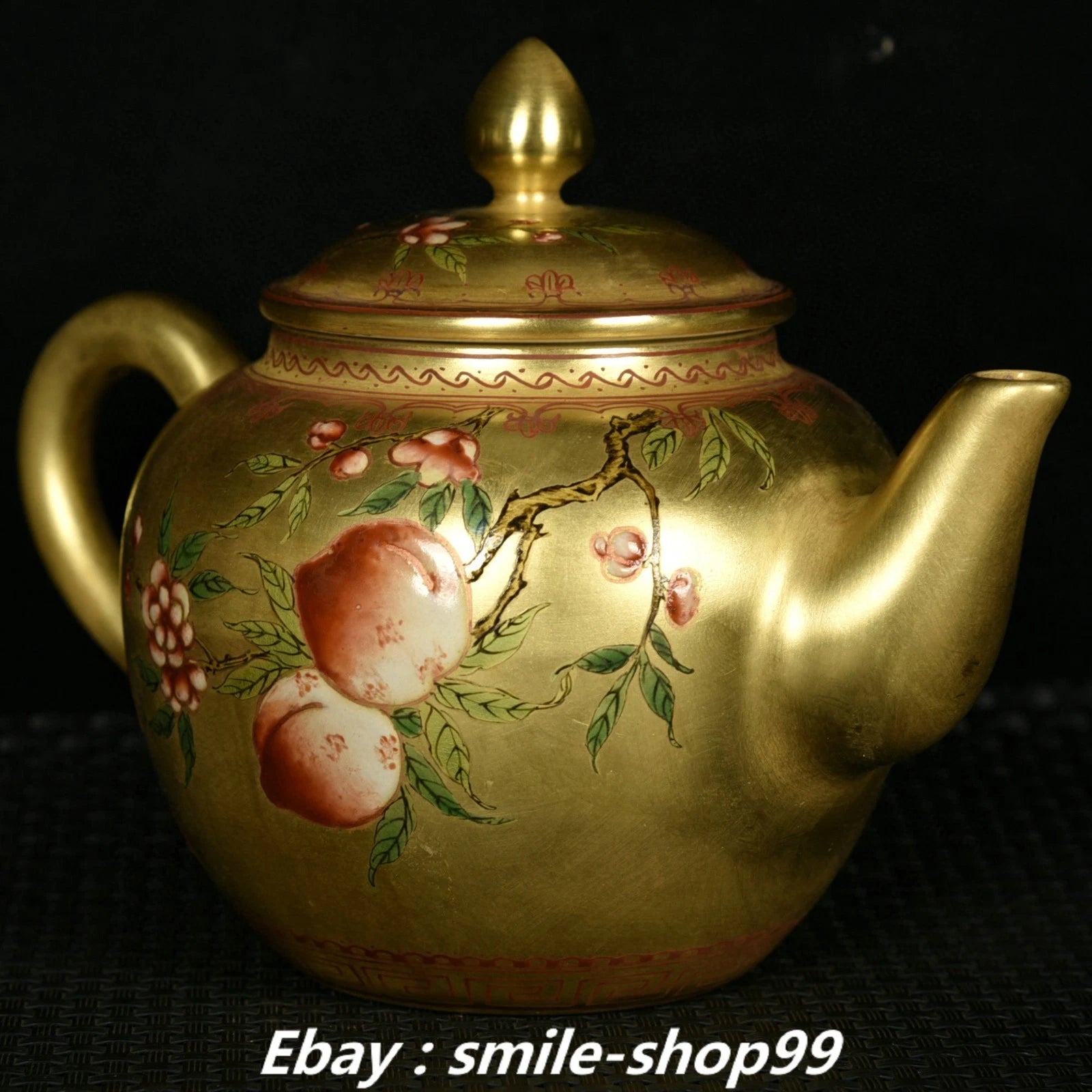 5.7" Qianlong Enamel Colour Porcelain Gold Bat Peach Pattern Wine Tea Pot Flagon