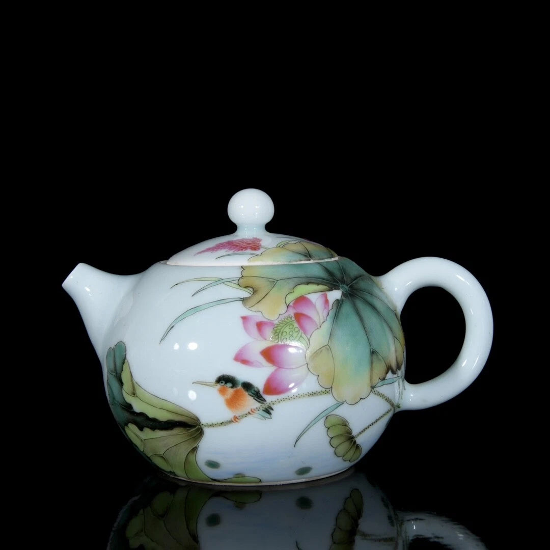 3.5" Chinese Antique Qing Yongzheng enamel color bird lotus flower pattern pot