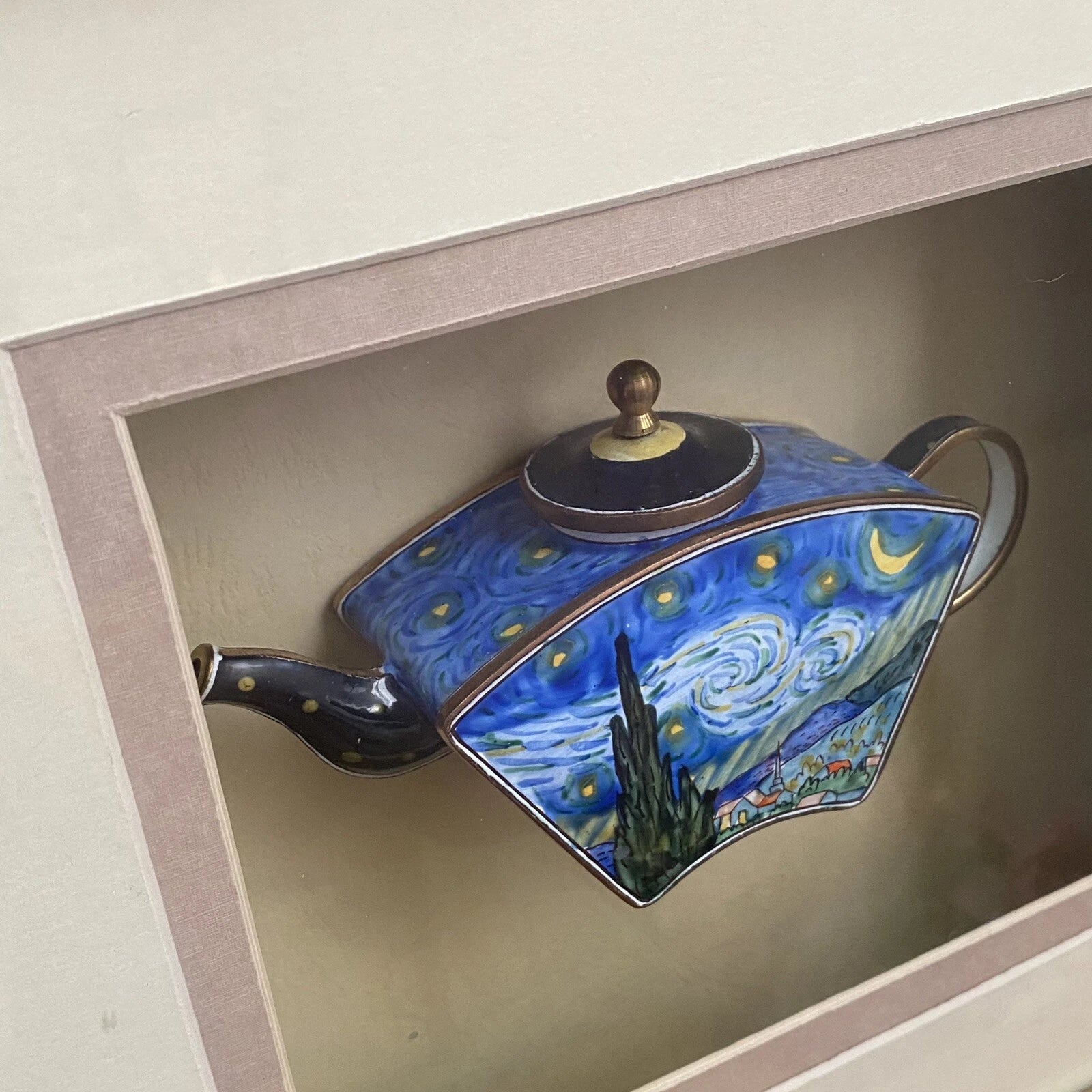 2001 KELVIN CHEN Enamel Lidded Tea Pot Starry Night Vangogh Mini Teapot Framed