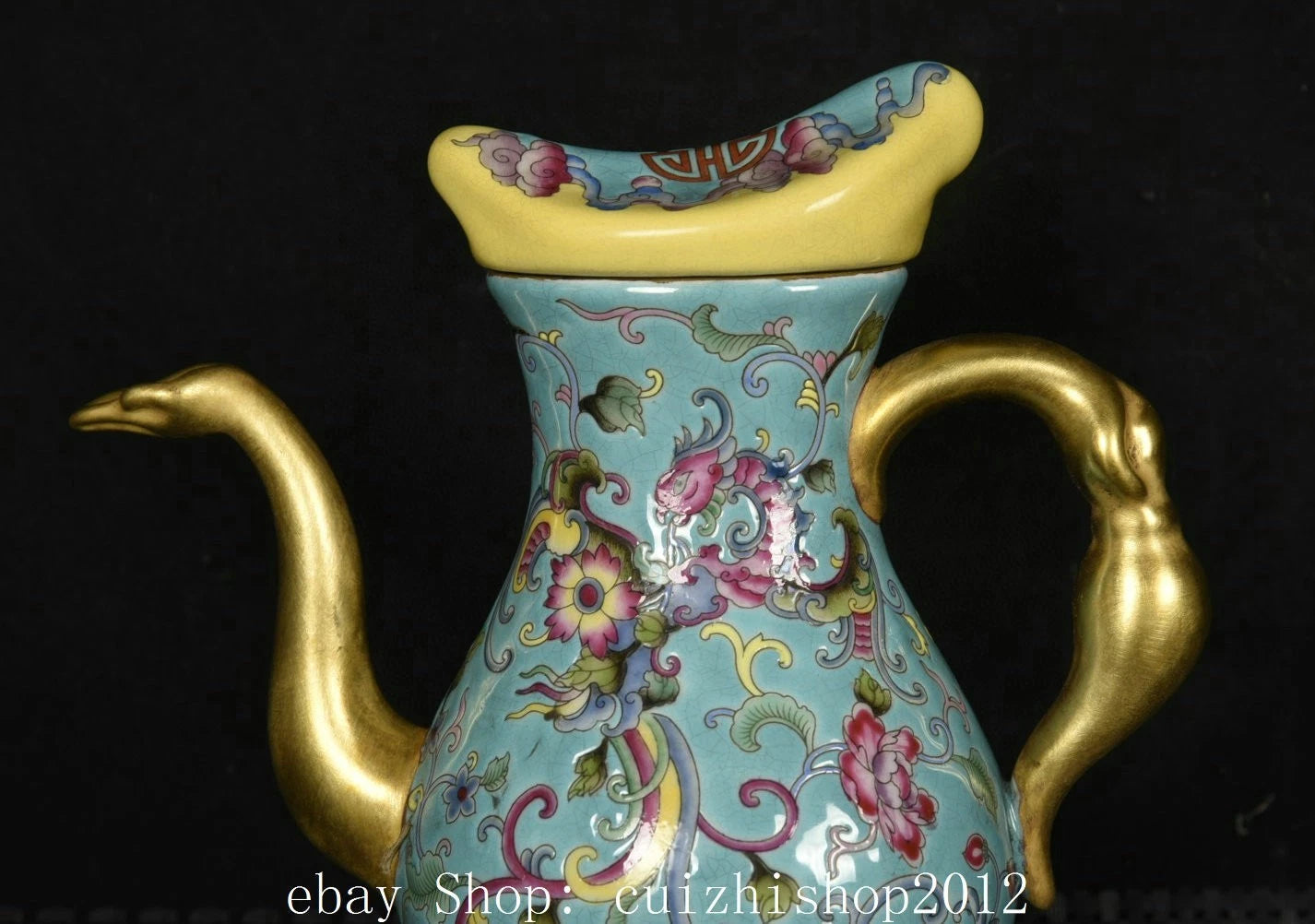 6" Old Dynasty Colour Enamel Porcelain Gilt Flower Phoenix Bird Teapot Tea Pot