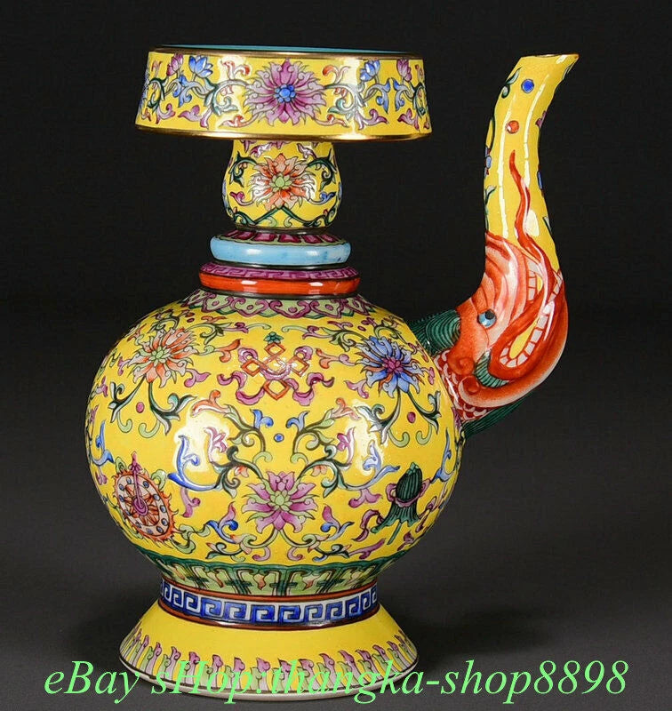 7.8"Old Qianlong Year Enamel Colour Porcelain 8Auspicious Pattern Tea pot Teapot