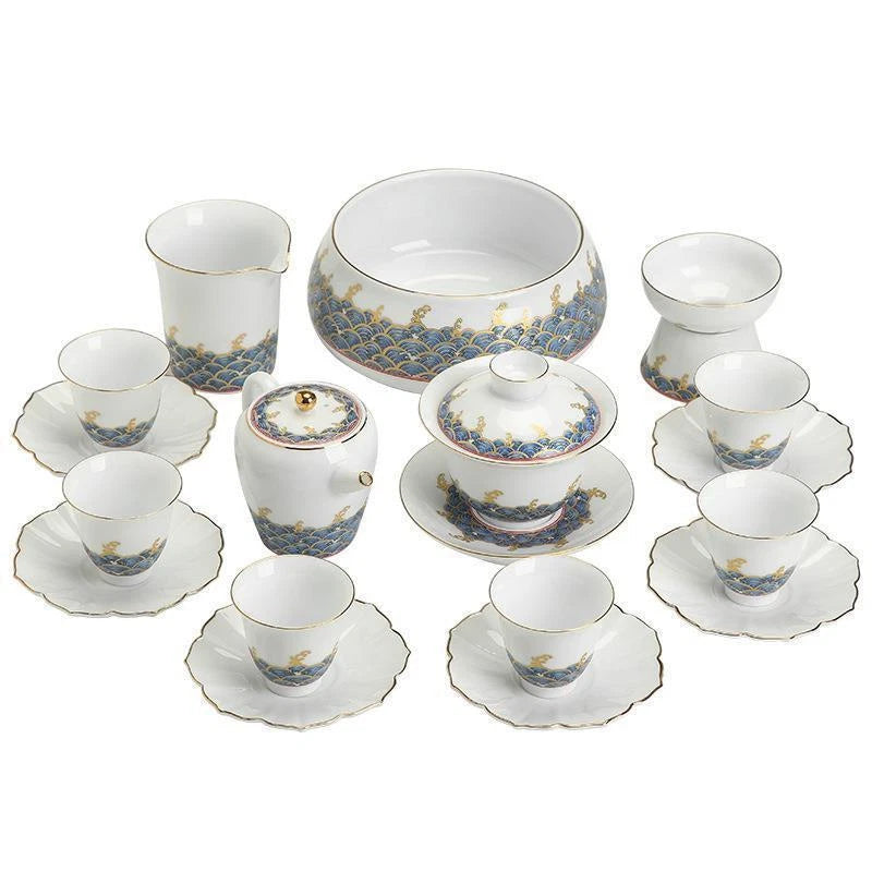 Complete Tea Set Porcelain Tea Pot Color Enamel Craft Matching Cup Saucer Gaiwan