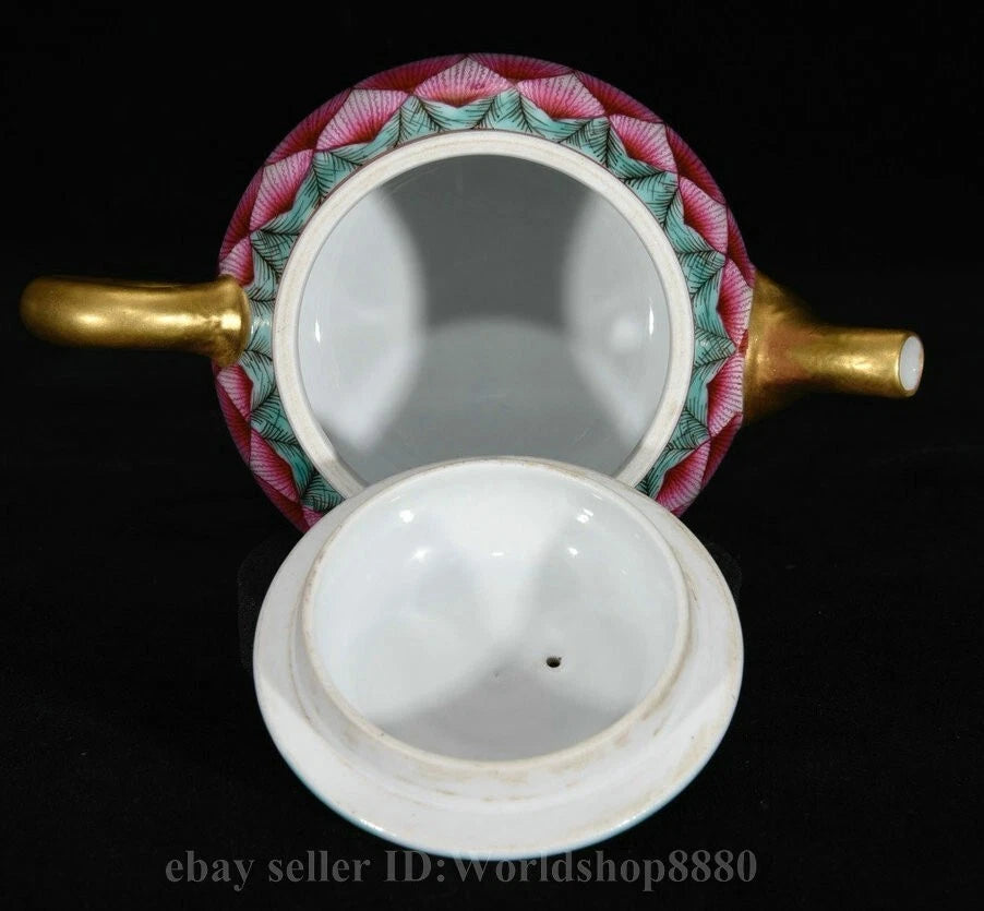 6.4"Qianlong Marked Enamel Porcelain Gilt Lotus Flower Petal Pattern Wine Teapot
