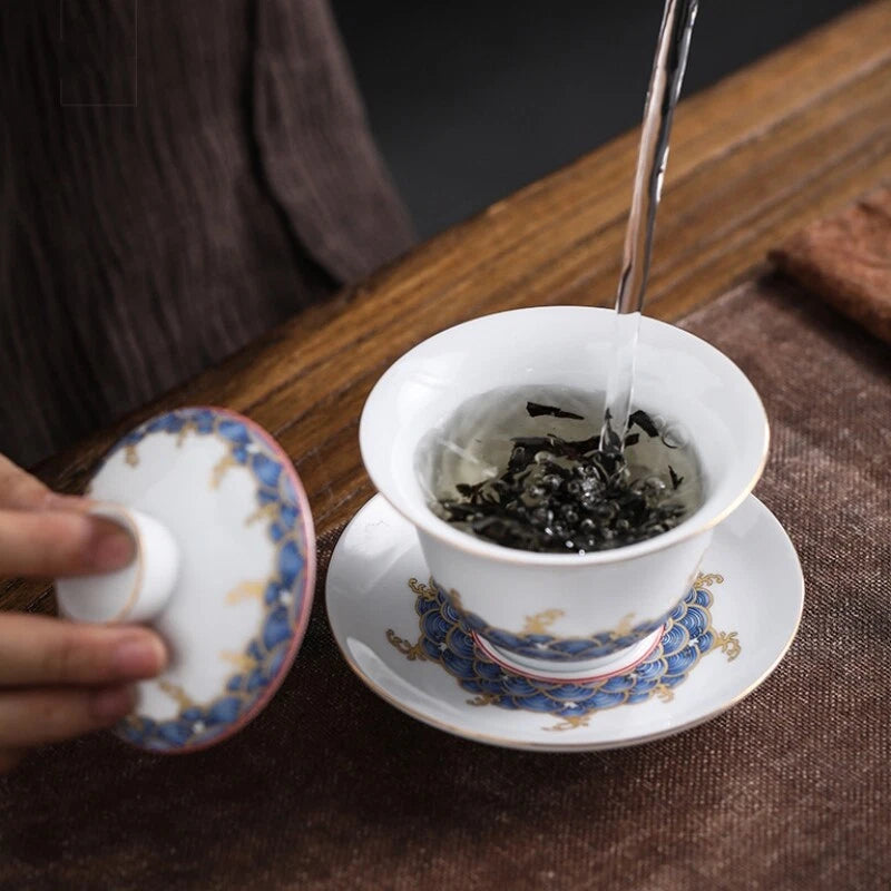 Complete Tea Set Porcelain Tea Pot Color Enamel Craft Matching Cup Saucer Gaiwan