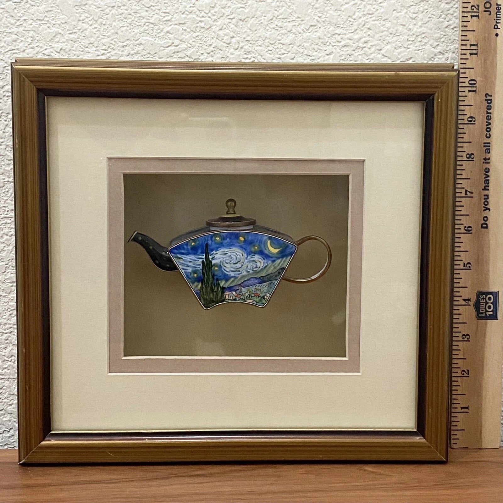 2001 KELVIN CHEN Enamel Lidded Tea Pot Starry Night Vangogh Mini Teapot Framed