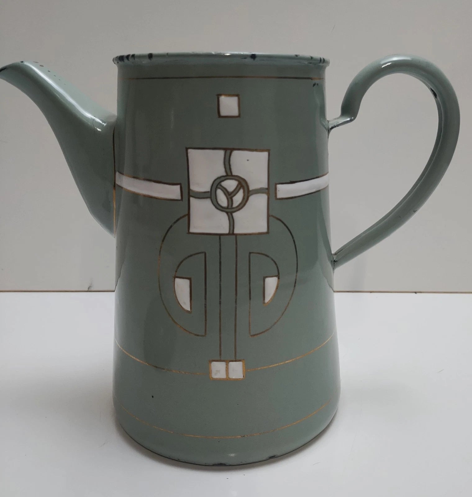 Antique Art Nouveau Jugendstil Blue Enamelware W/ Raised Elements Teapot Kettle
