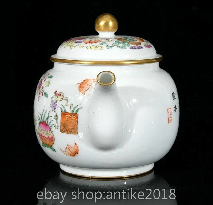 5.6" Old Chinese Qianlong Enamel Porcelain Eight Treasures Tea Pot Kettle