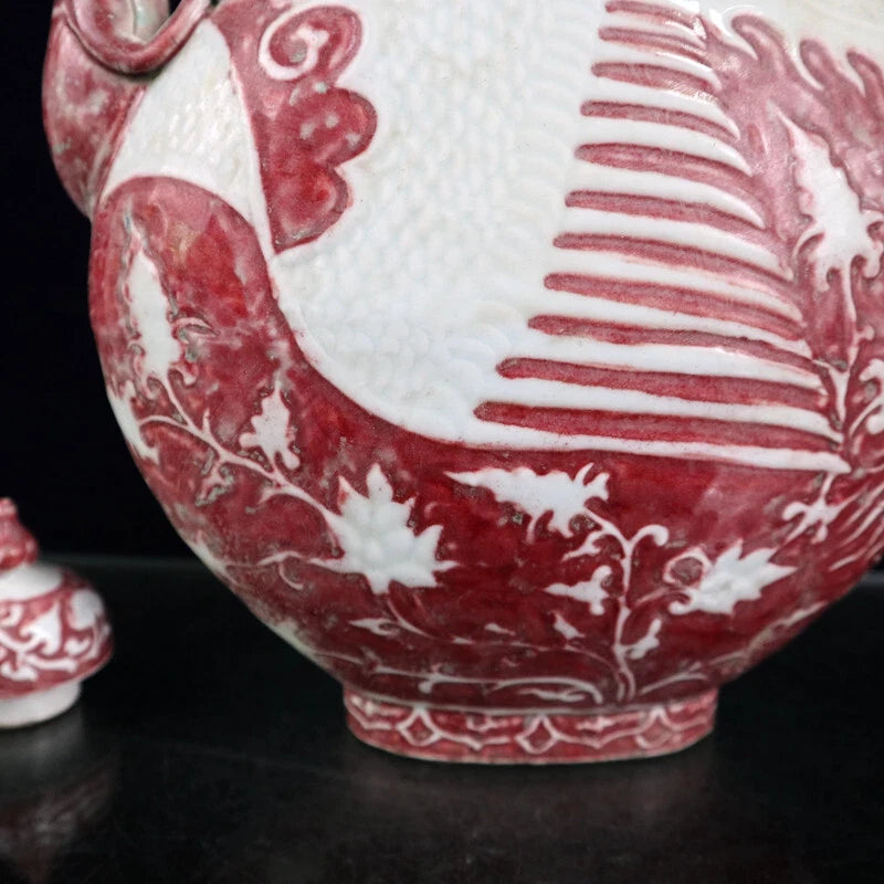 China Enamelled PORCELAIN red flower pattern chicken head flat pot wine pot