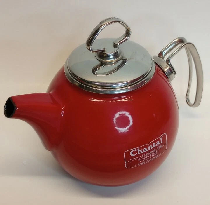 Adorable Chantal Teapot Kettle Rich Red Enamel Stainless Accent German 1.75 ltr
