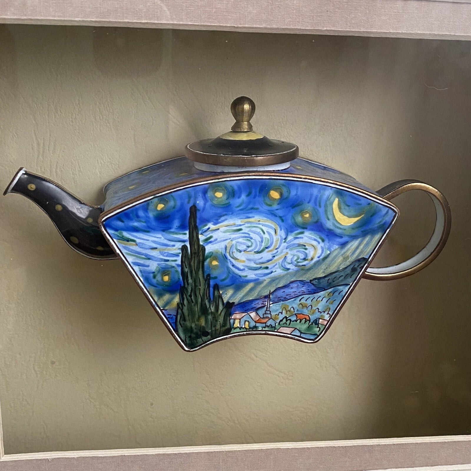 2001 KELVIN CHEN Enamel Lidded Tea Pot Starry Night Vangogh Mini Teapot Framed