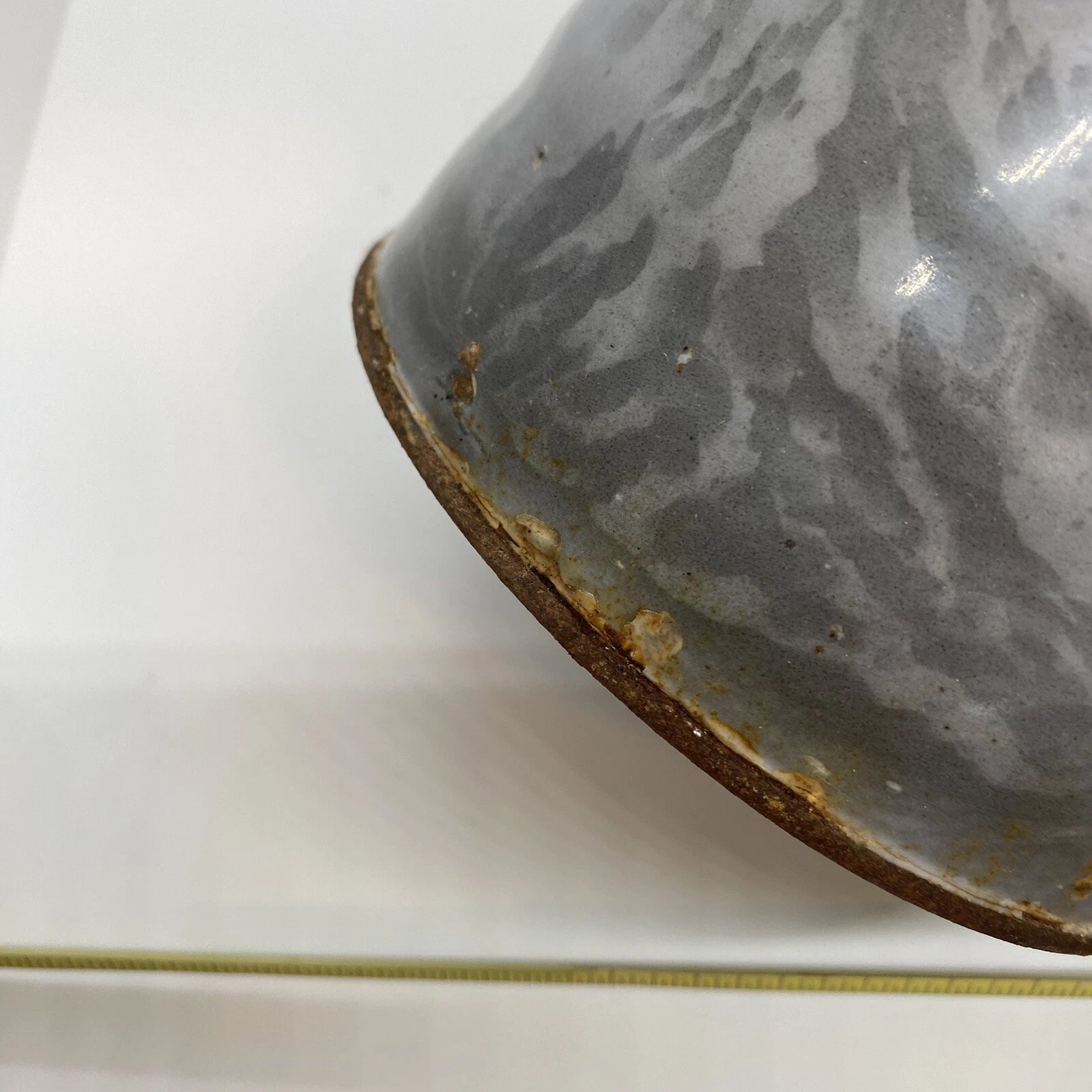 Antique American GRANITEWARE Grey Mottled Enamel Gooseneck 8" Teapot Coffee