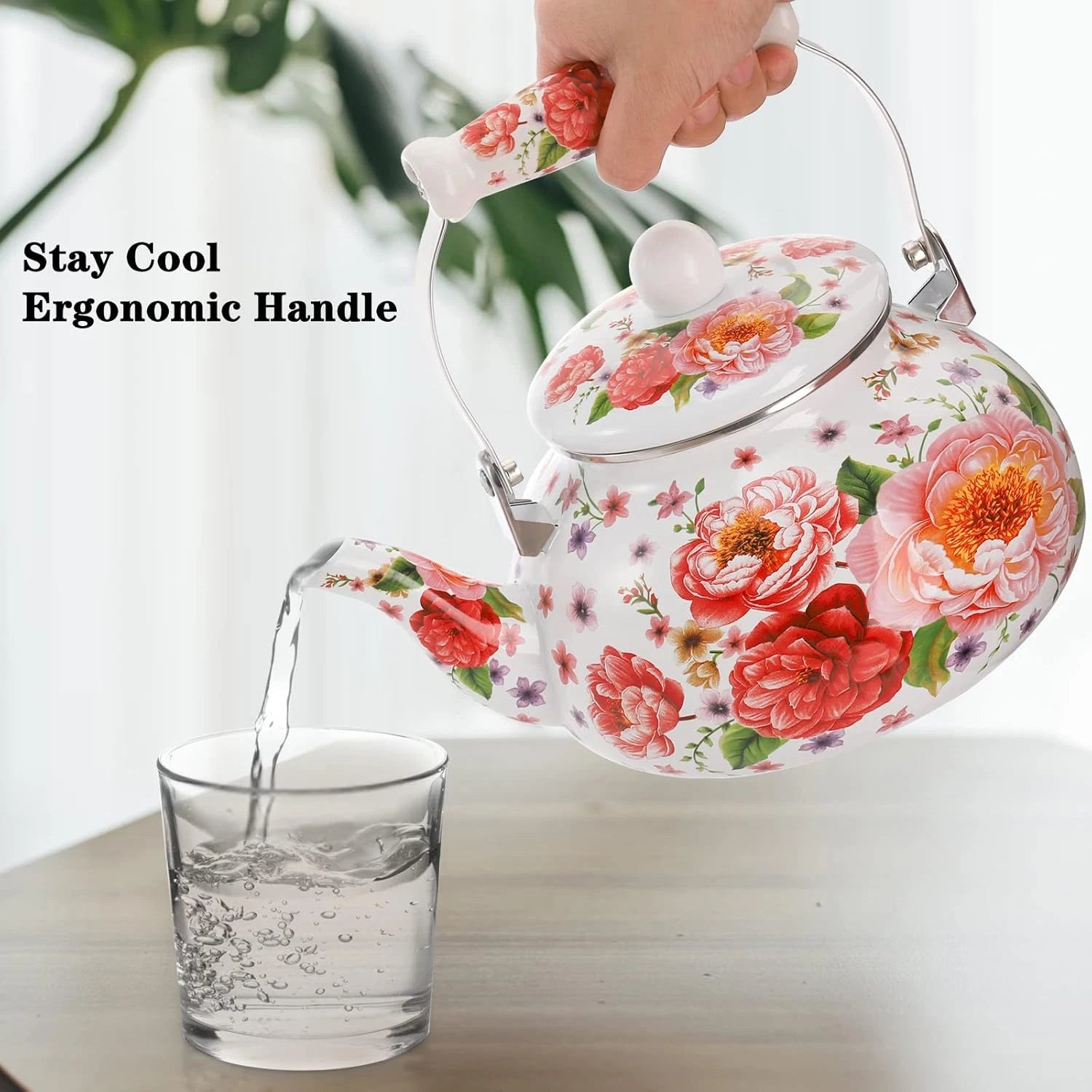 2.6 Quart Enamel Tea Kettle, 2.5L Porcelain Tea Pot with Handle for Hot Water, N