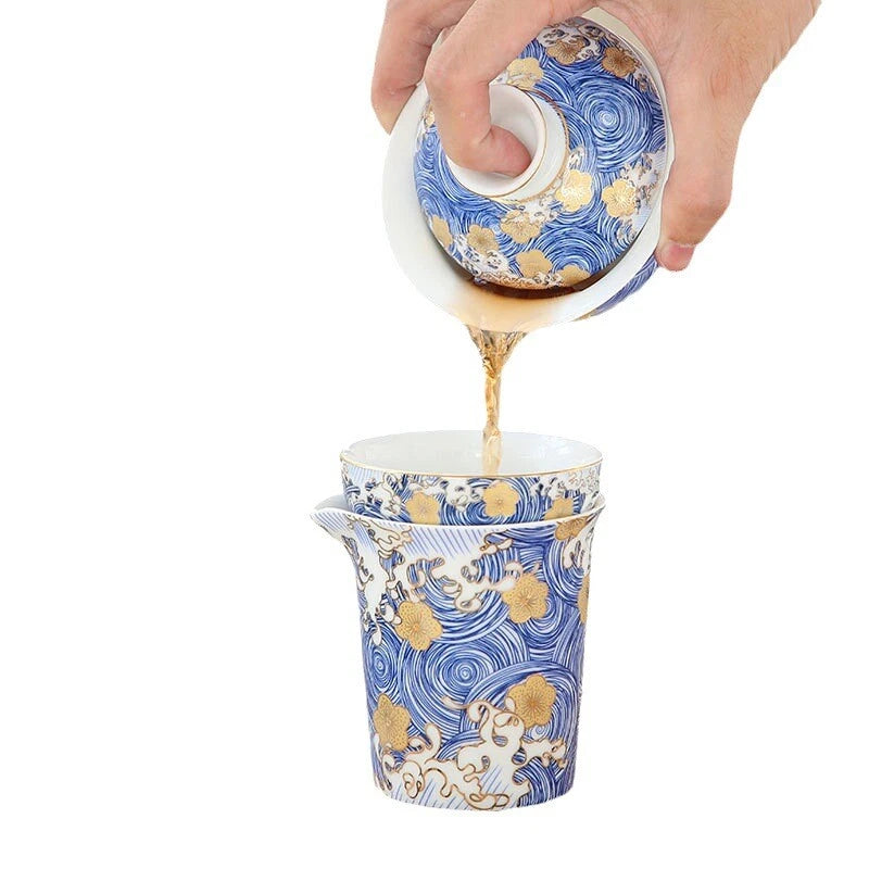 Complete Tea Set Porcelain Tea Pot Color Enamel Craft Matching Cup Saucer Gaiwan