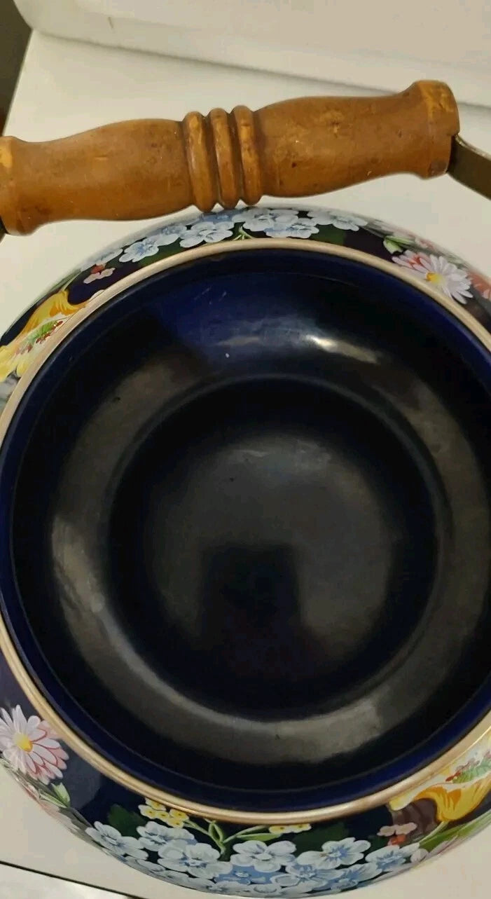 1983 GAILSTYN-SUTTON "Flower Garden" Vintage Enamel Ware Teapot Wooden Handle...