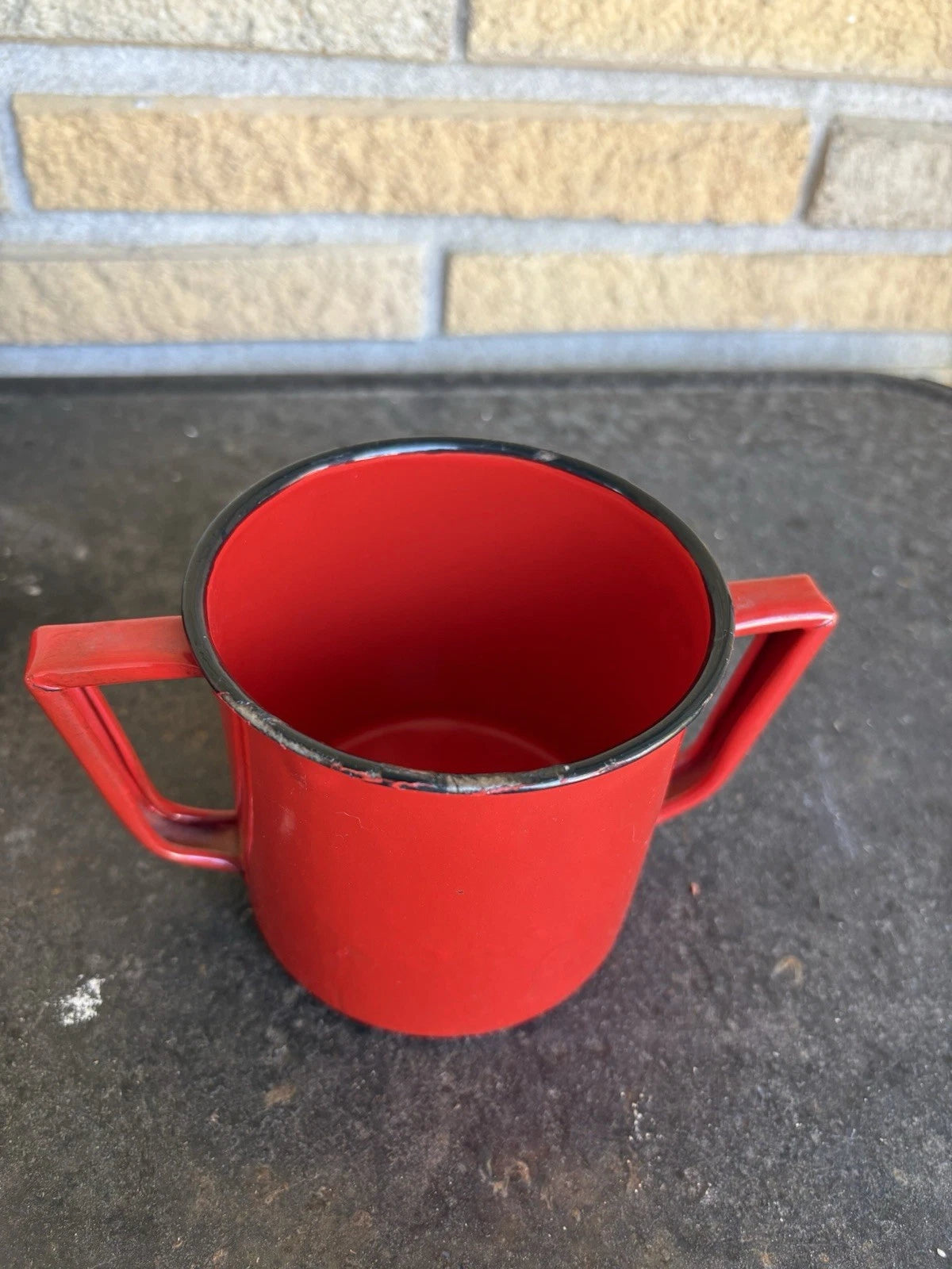Enamel Red Coffee Pot Hand Tea Kettle With Sugar And Creamer Signs Of Wear