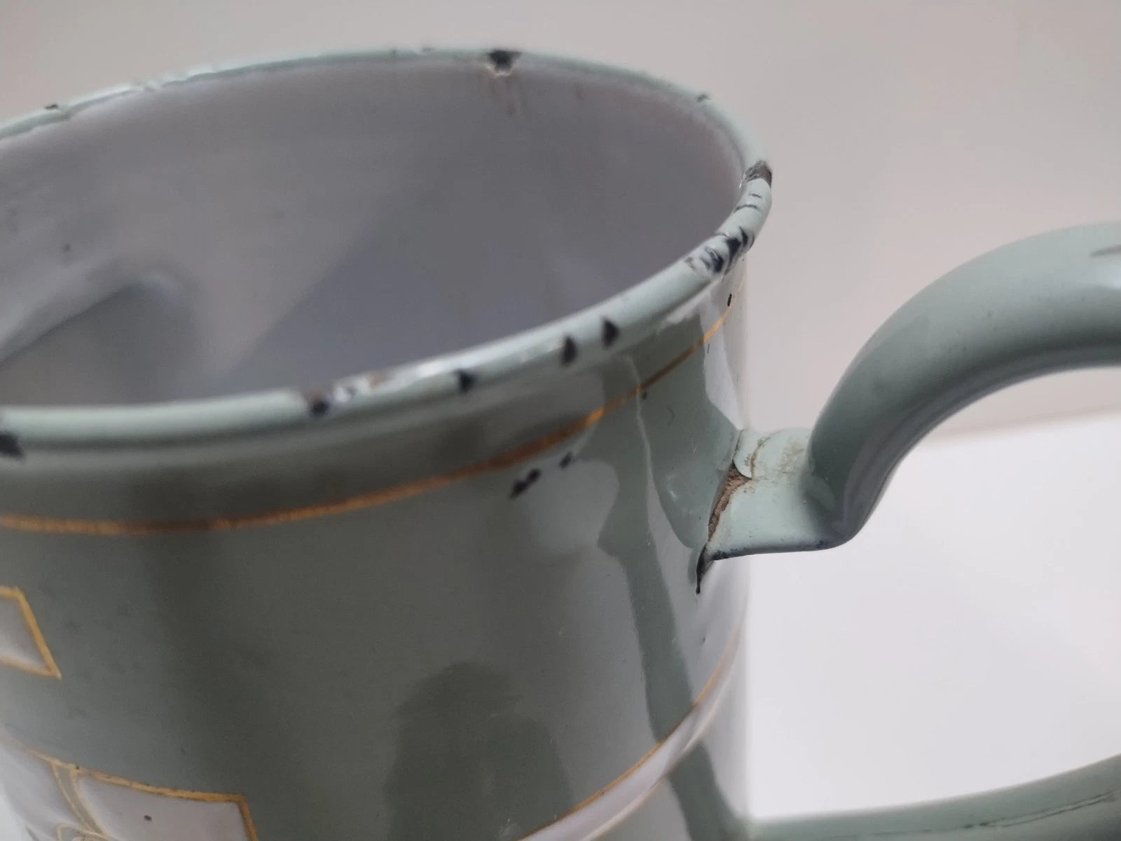 Antique Art Nouveau Jugendstil Blue Enamelware W/ Raised Elements Teapot Kettle