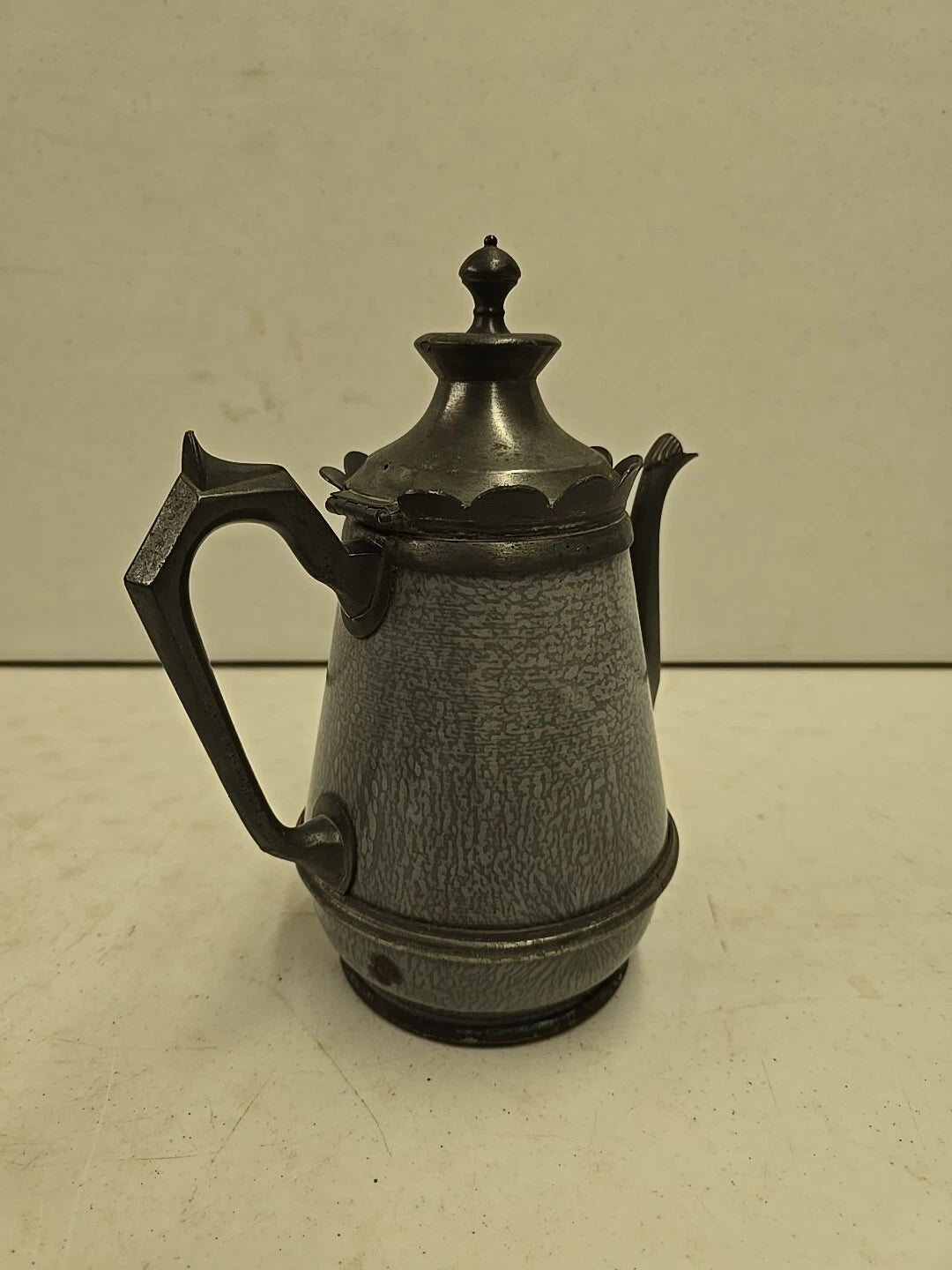 Antique Victorian Graniteware & Pewter Enameled Coffe Tea Pot