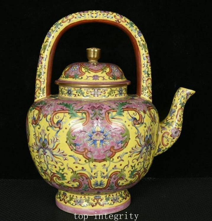 14.9" Top China Enamel Colour Porcelain Palace Flower Pattern Wine Teapot Flagon