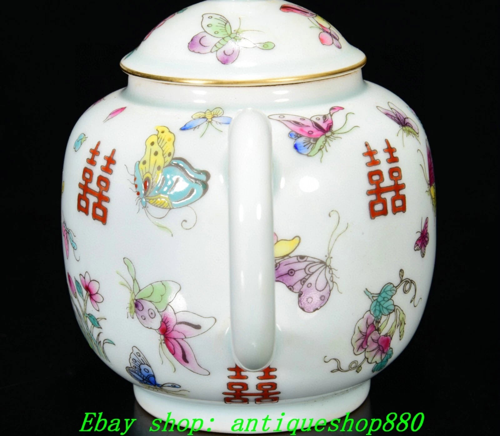 6.7''Qing Yongzheng Marked Enamel Colour Porcelain Butterfly Wine Tea Pot Flagon