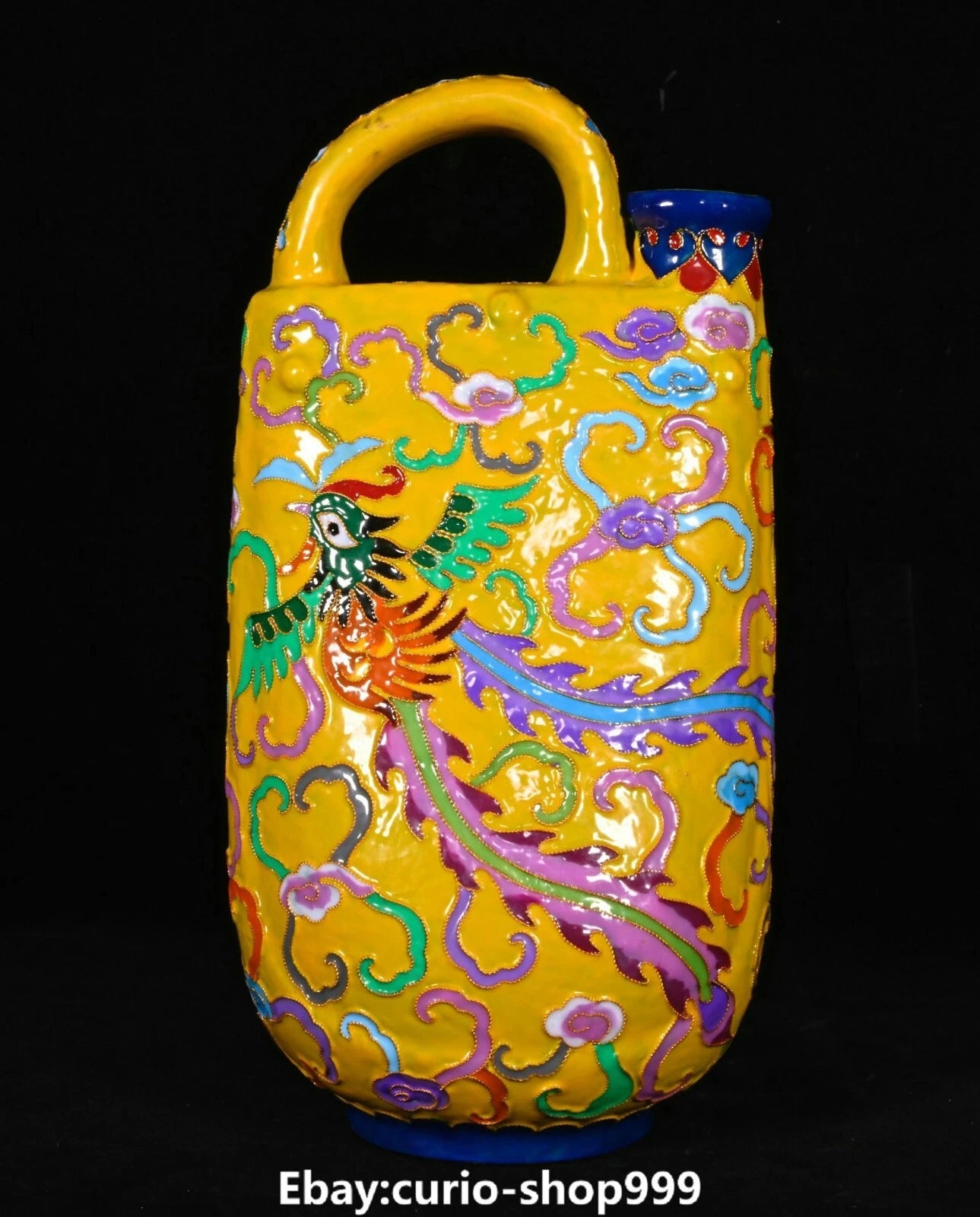 10.2"Old Dynasty Filigree Enamel Porcelain Phoenix Crane Bird Wine Teapot Flagon