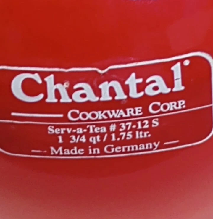Adorable Chantal Teapot Kettle Rich Red Enamel Stainless Accent German 1.75 ltr