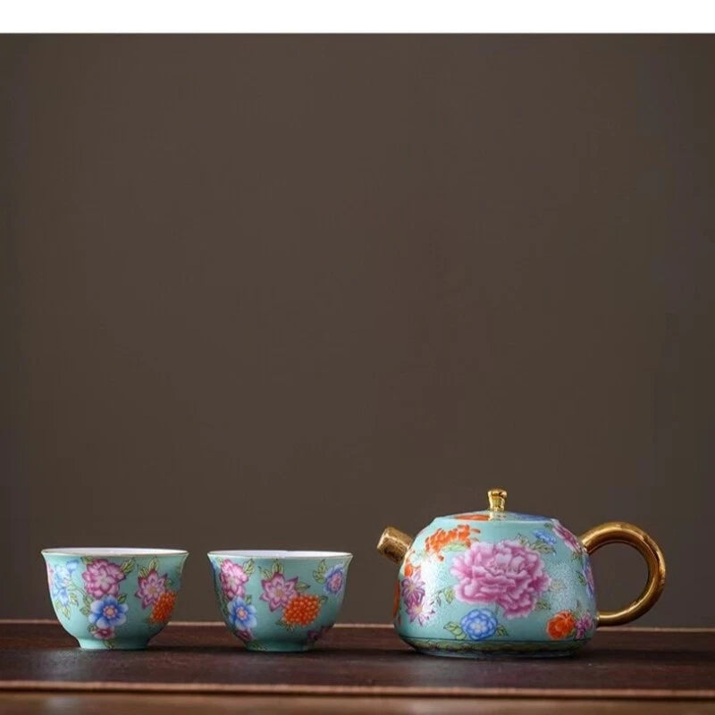Color Enamel Porcelain Tea Pot Matching Tea Cup Ceramic Tea Set Jingdezhen Made