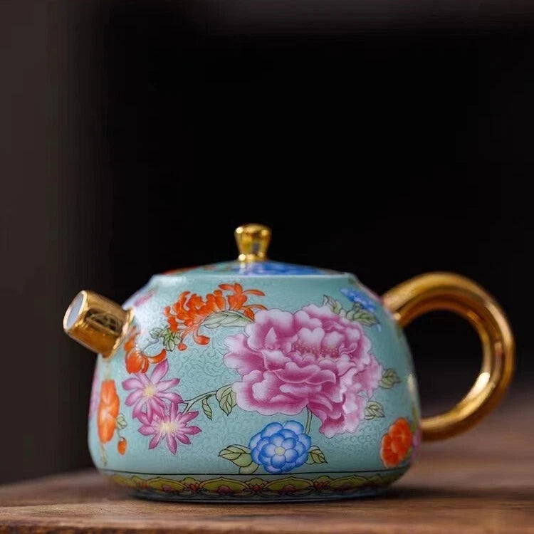 Color Enamel Porcelain Tea Pot Matching Tea Cup Ceramic Tea Set Jingdezhen Made