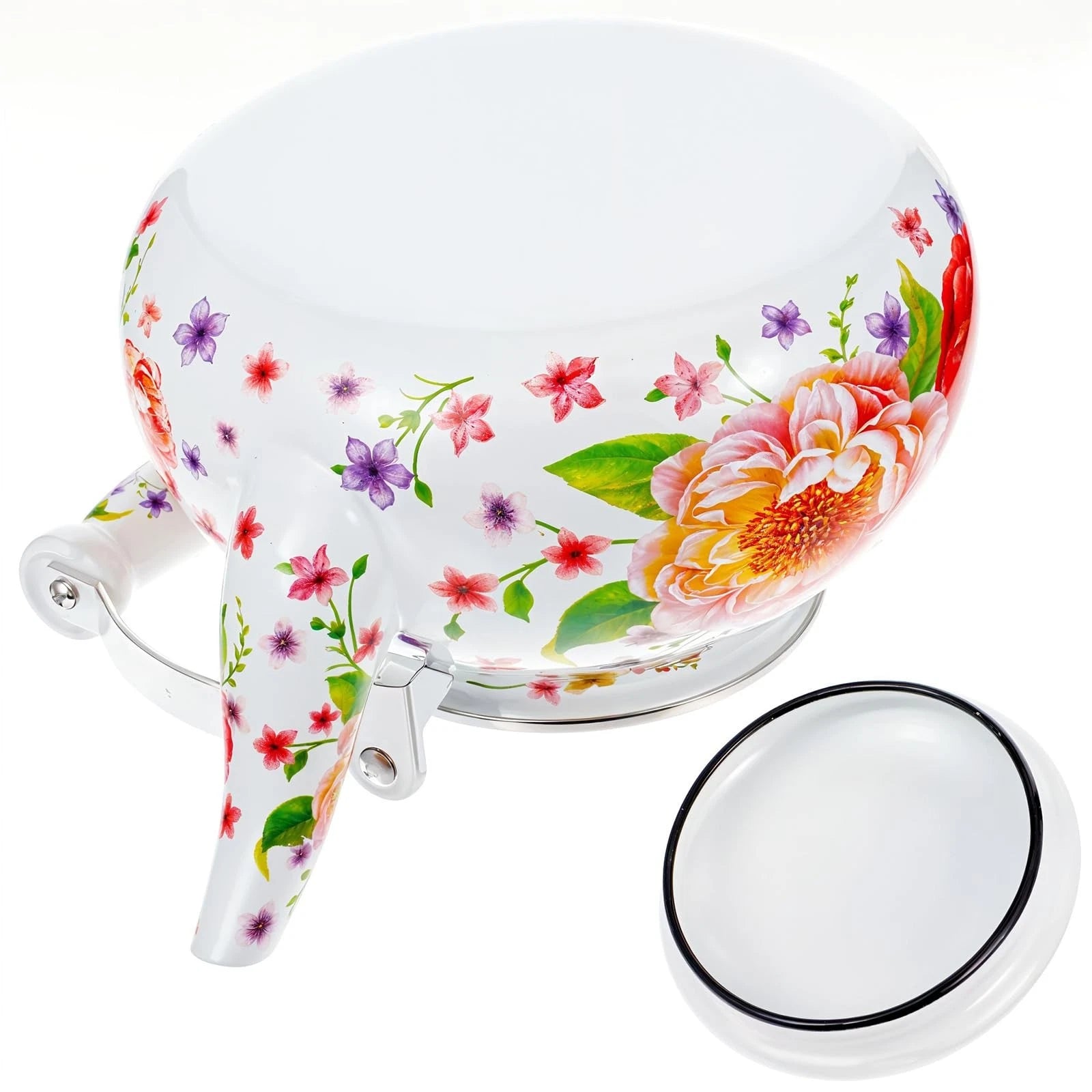 2.6 Quart Floral Enamel Tea Kettle, Vintage Enameled Teapot Stovetop, Enamel ...