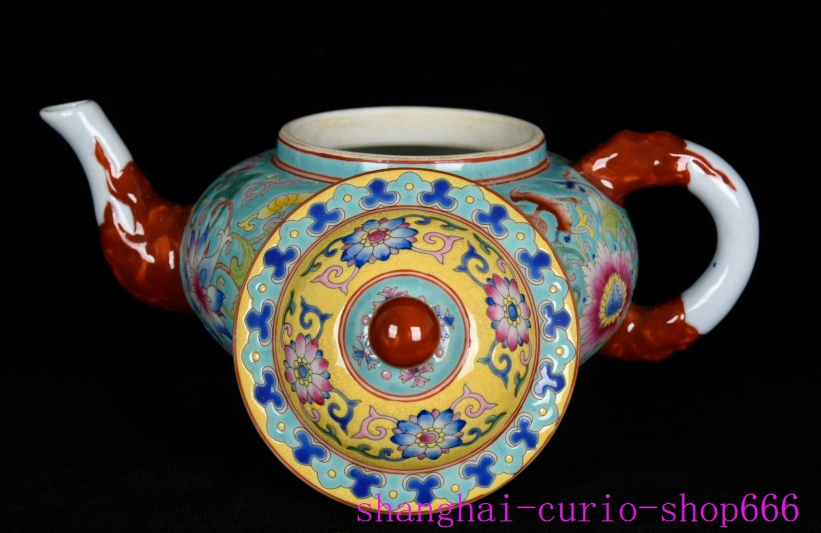 8"China Qing Dynasty Yongzheng enamel porcelain fushou ruyi grain Tea set Teapot
