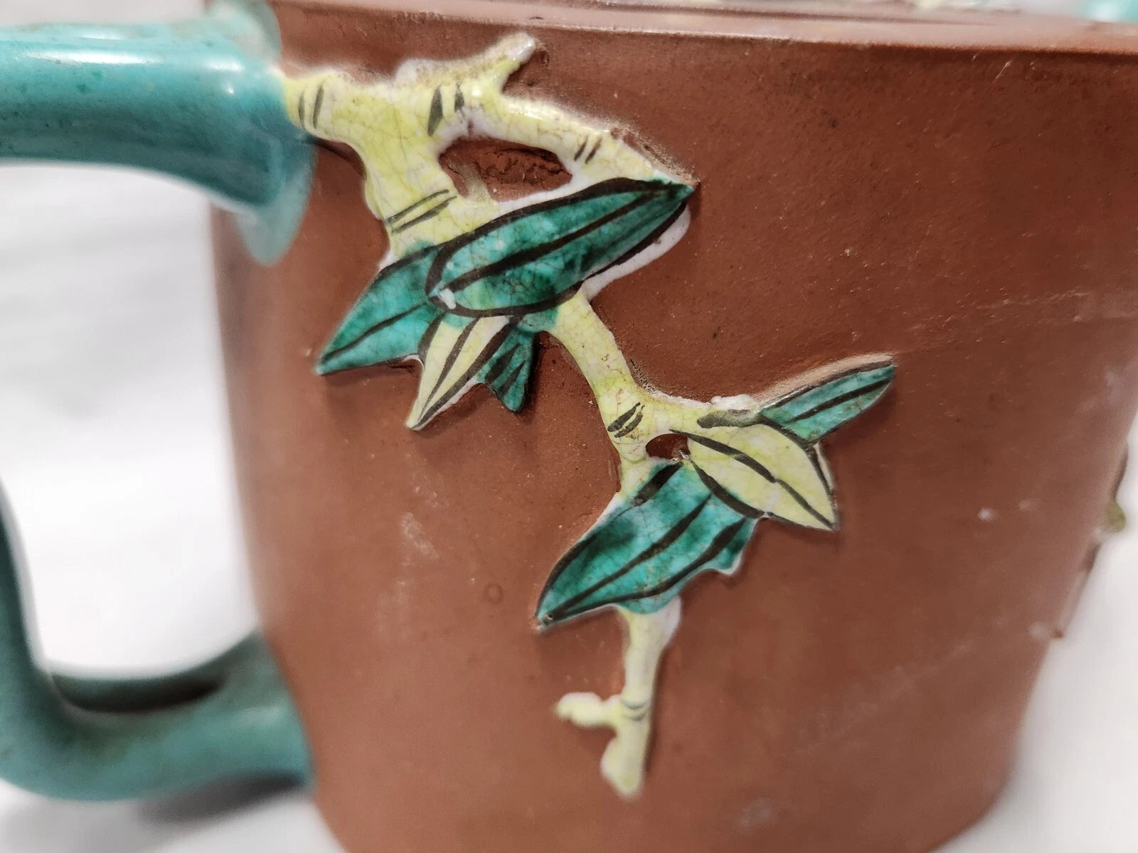 CHINESE YIXING ZISHA TEAPOT Enameled Decoration Flowers Signed Vintage