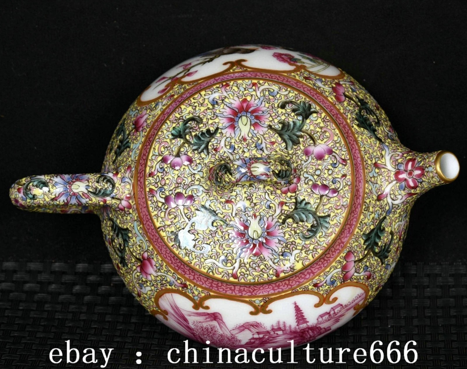6" Qianlong Dynasty Colour Enamel Porcelain Flower Bird Animal Lid Teapot Pot