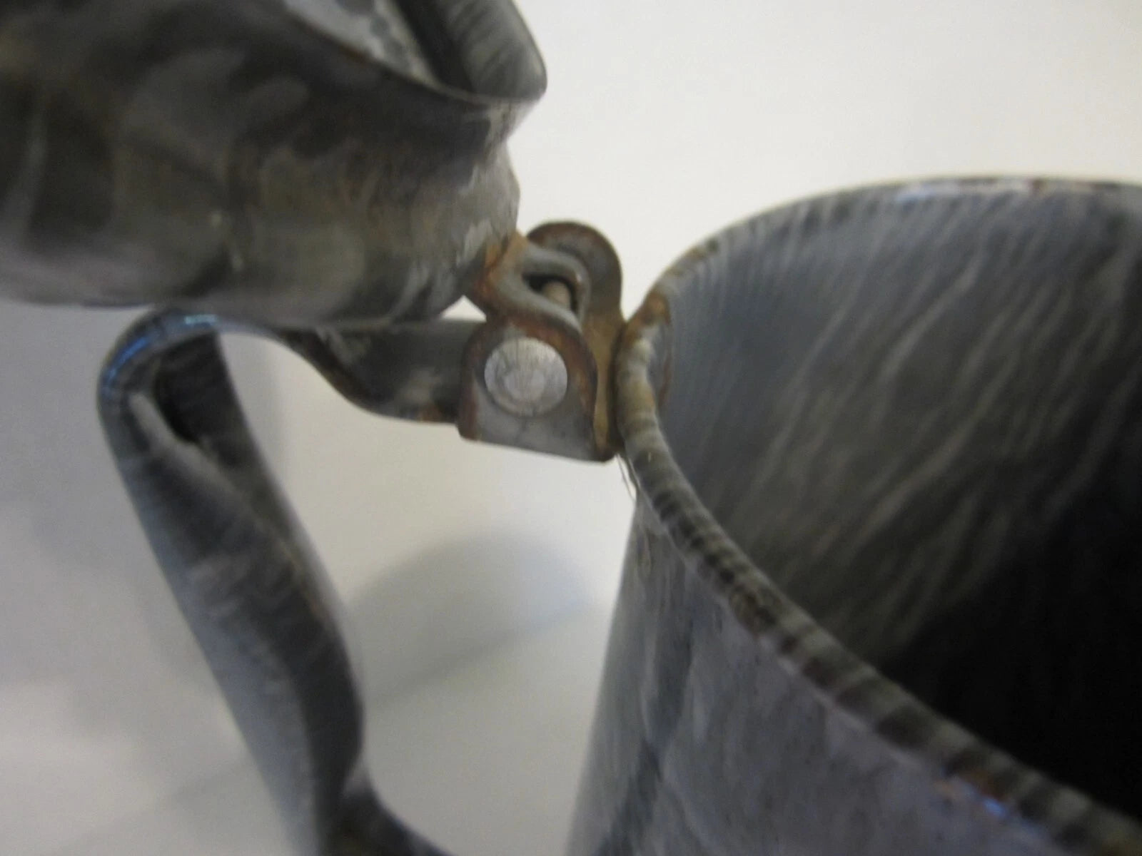 Antique Gray Granite Ware Enamel Coffee Tea Pot Cowboy w/Tin Lid Camping