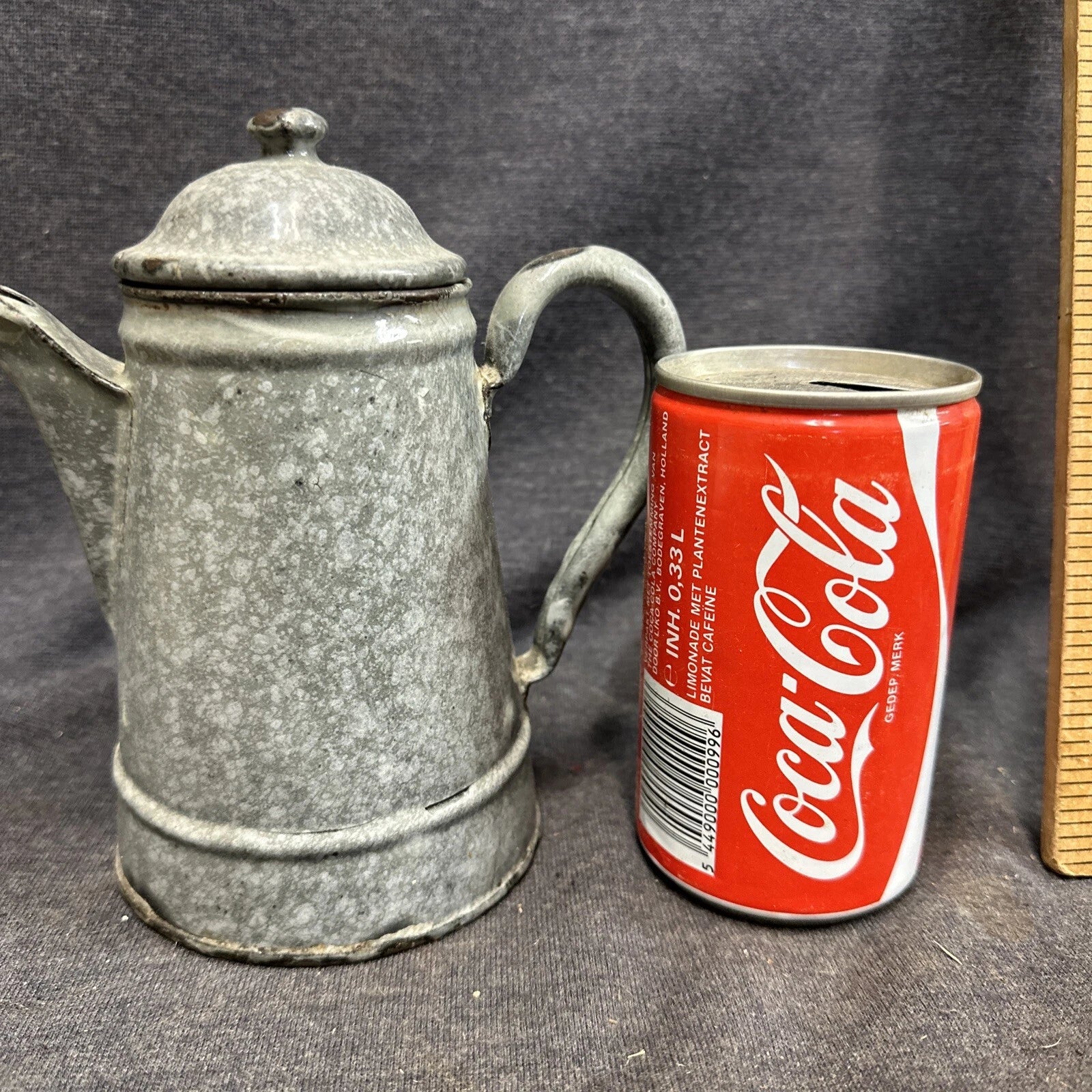 Early Small Gray Granite Ware Enamel Coffee Tea Pot 5"