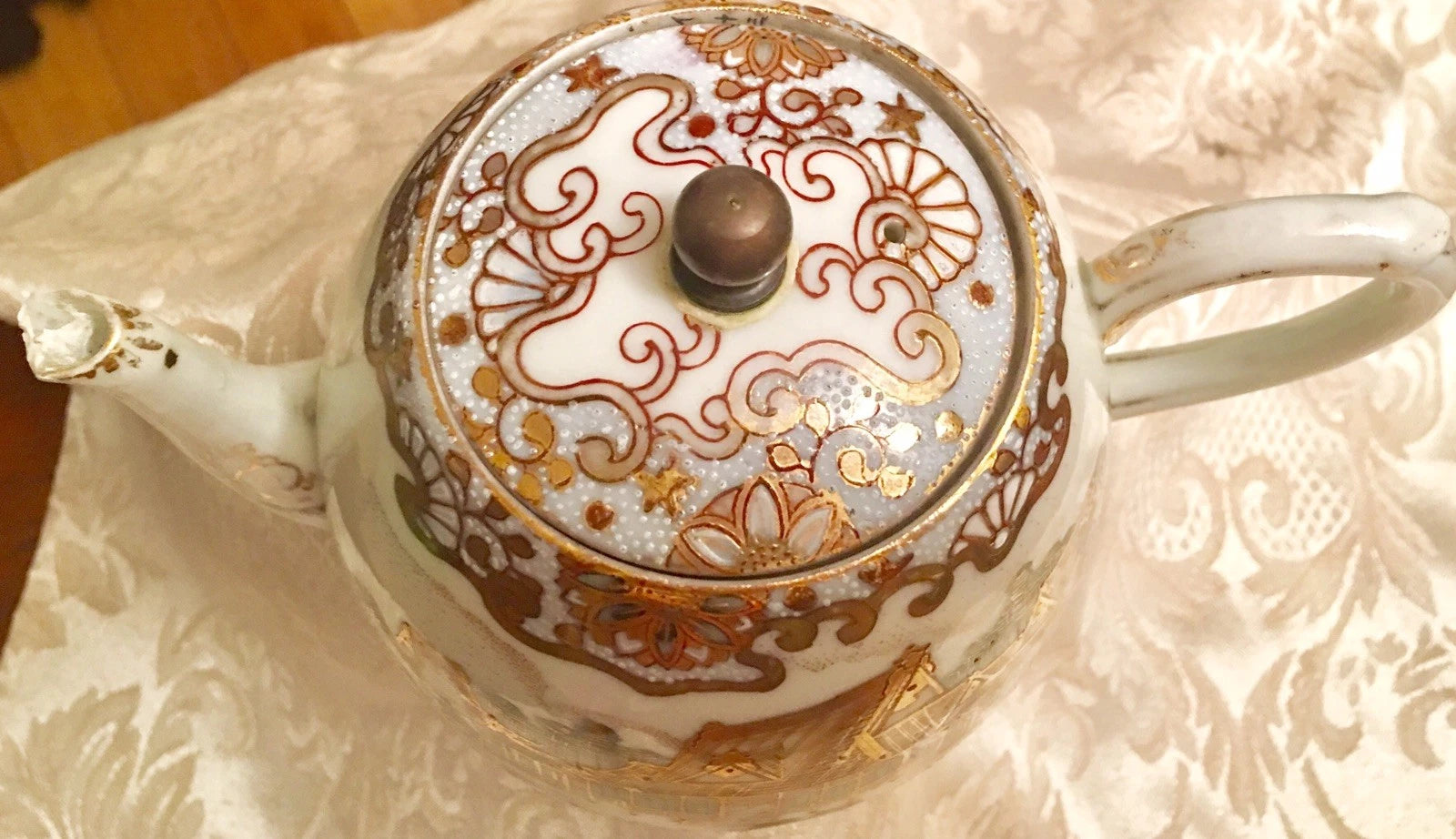 Beautiful Chinese Emperor Palace Landscape Dynasty Scene Porcelain Enamel Teapot