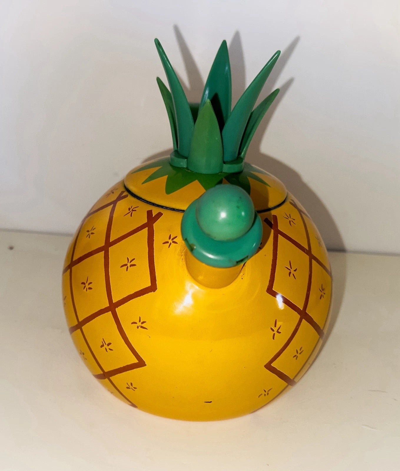 Copco Enamel On Steel Pineapple 2.5qt Whistling Tea Kettle Teapot 1970's?