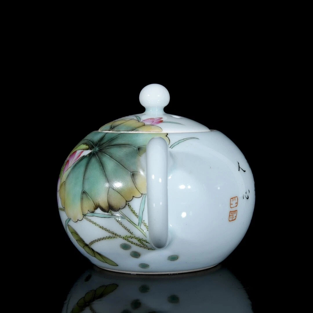 3.5" Chinese Antique Qing Yongzheng enamel color bird lotus flower pattern pot