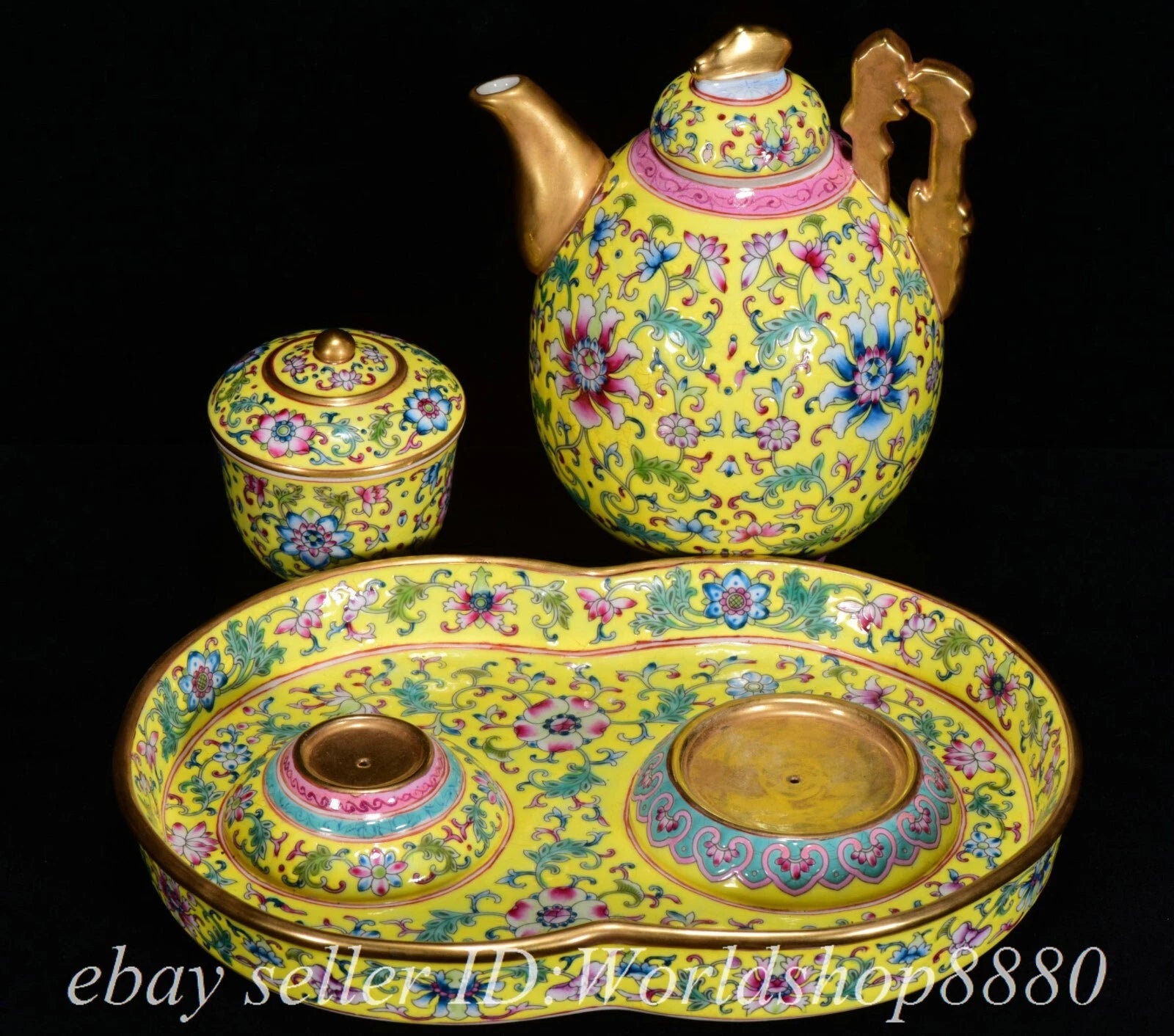 8.8" Yongzheng Chinese Colour Enamel Porcelain Teapot Kettle Cup Plate Set