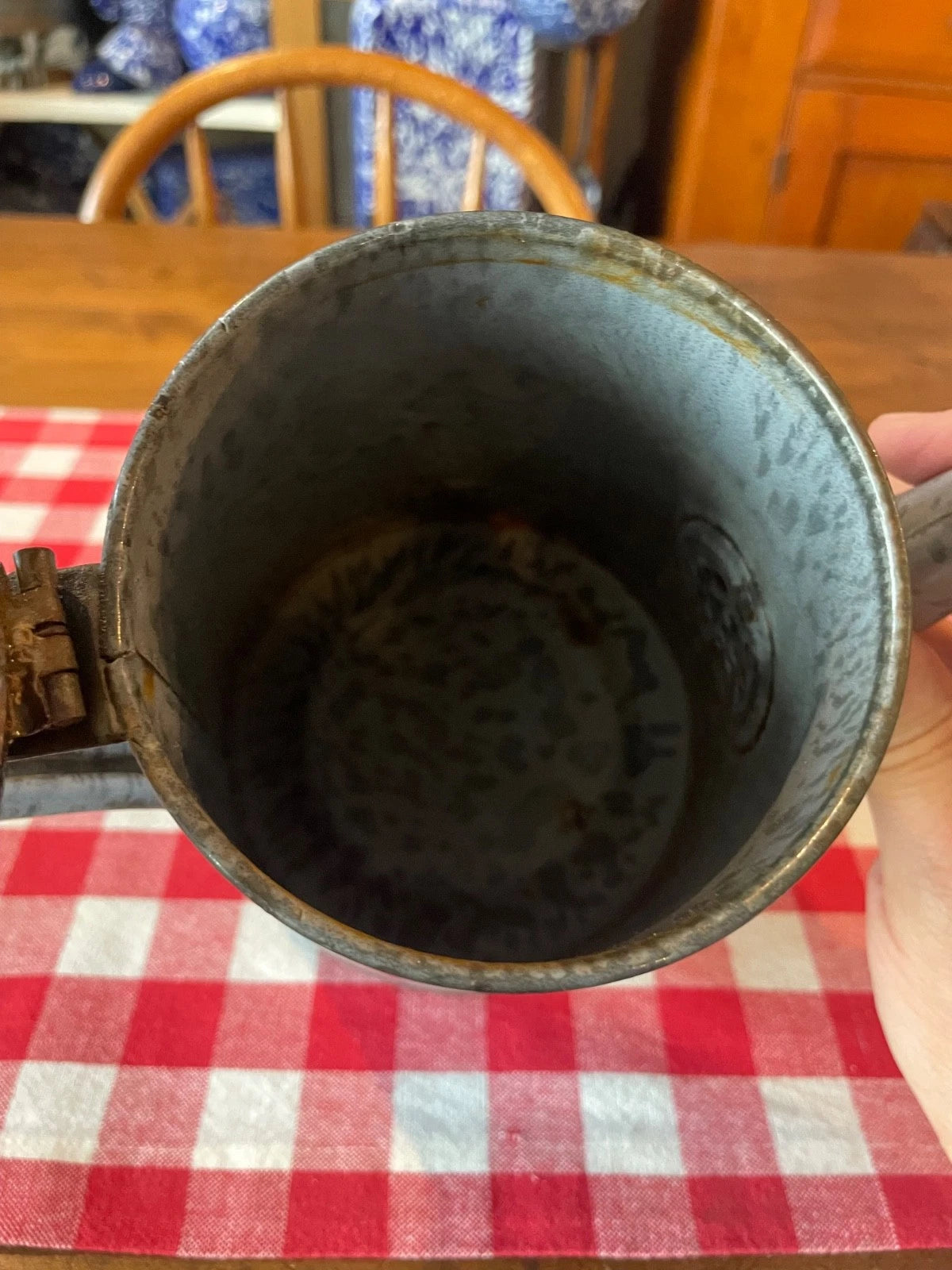 Antique Gray Graniteware Gooseneck Teapot