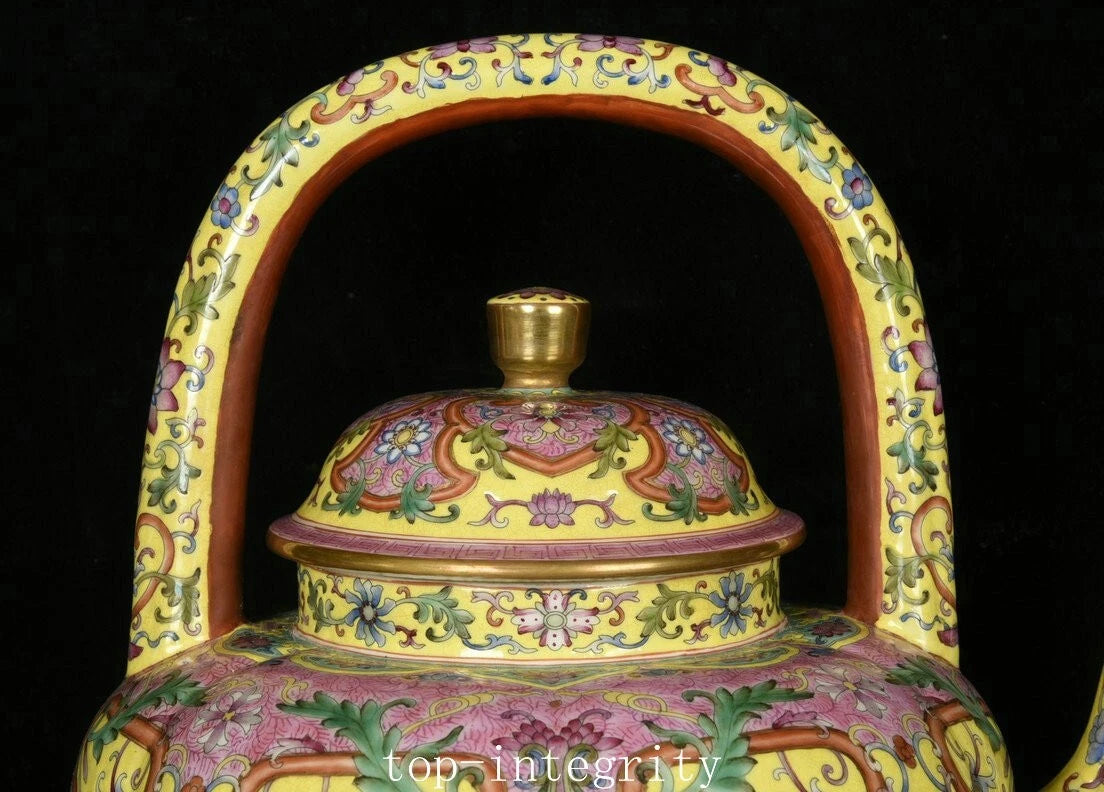 14.9" Top China Enamel Colour Porcelain Palace Flower Pattern Wine Teapot Flagon
