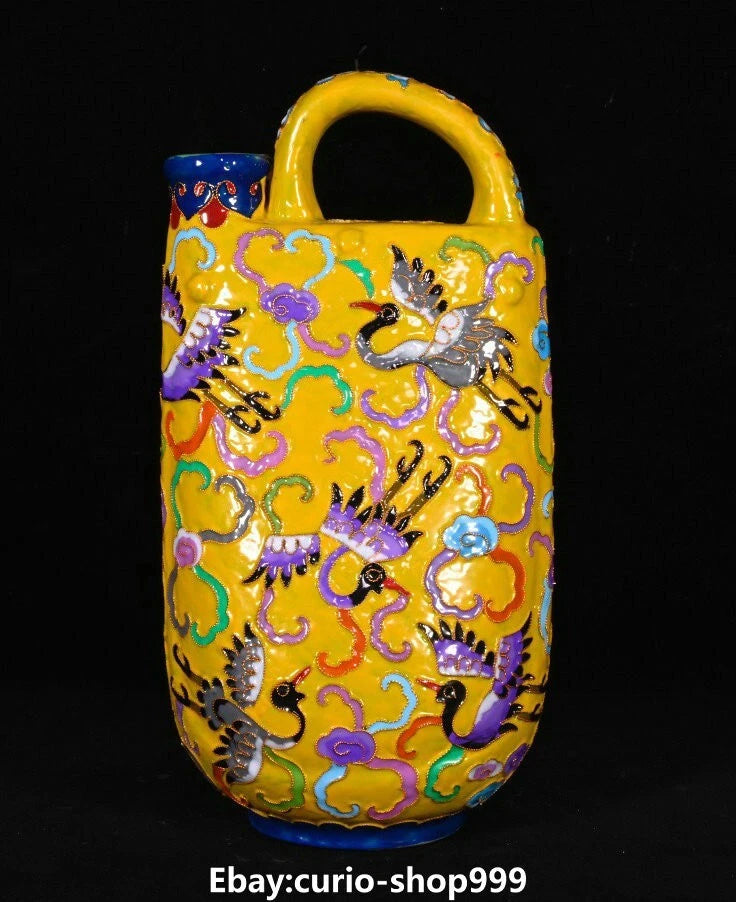 10.2"Old Dynasty Filigree Enamel Porcelain Phoenix Crane Bird Wine Teapot Flagon